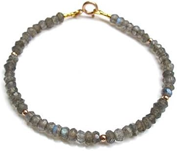 14 k oro rosa massiccio labradorite pietra preziosa naturale perline braccialetto di perline pietra 4 mm