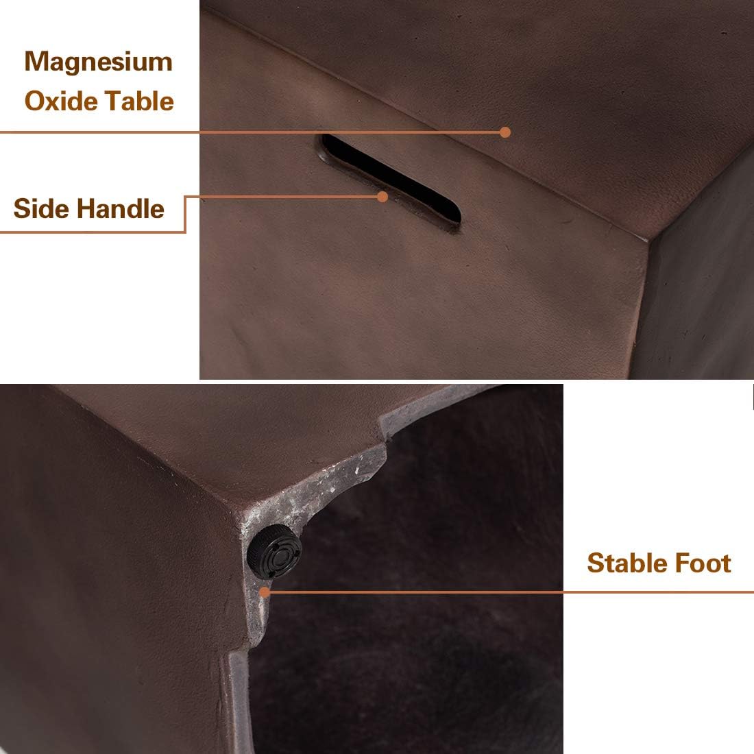 AQUILLA Propane Fire Pit, Smokeless w Tank Cover Table 3 Pieces, Rectangular Brown Color 50000 BTU Burner w Glass Wind Guard, Free Lava Rock for Poolside, Porch, Garden