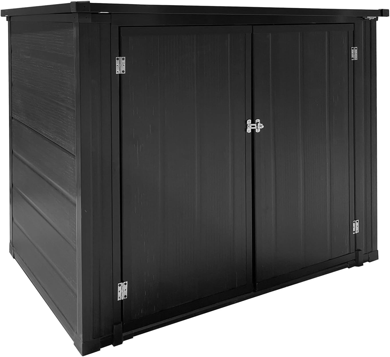 Lockable Outdoor Storage Shed - Heavy Duty PP Resin Cabinet for Garbage Cans, Lawn Mowers & Tools, Large Weatherproof Horizontal Shed, Gray