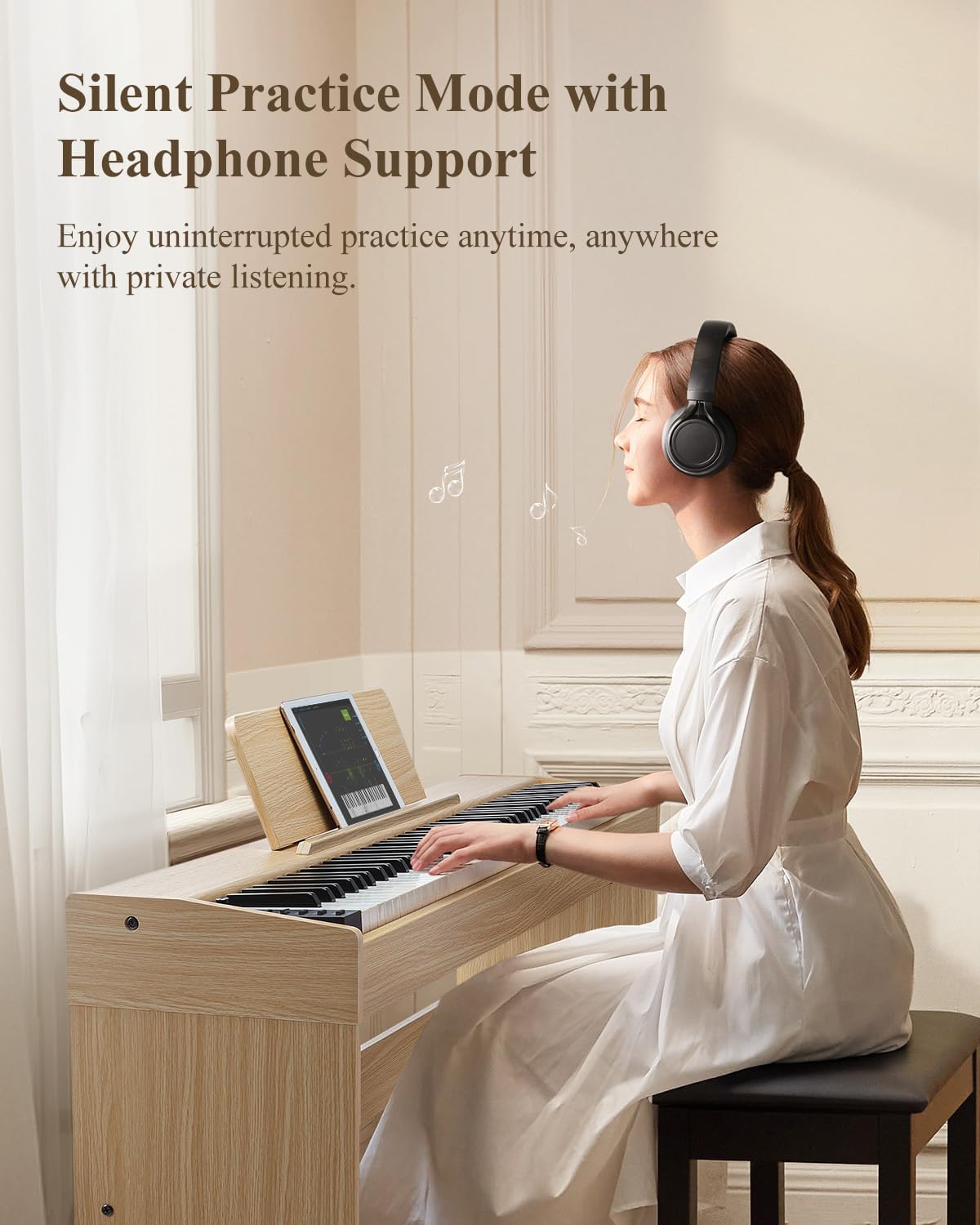 Eastar EUP-110 Digital Piano 88 Key Weighted Keyboard, Full-Size Home Electric Piano for Beginner, with Headphone, Music Stickers, Screen, 3-Pedal, Wireless Conection, Recording - Light Wood Color