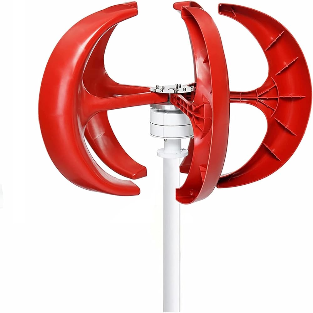 9000W Vertical Wind Turbines Generator Lantern 5 Blades Kit,Permanent Magnet Generator Wind Turbine for Home Camping (Red)