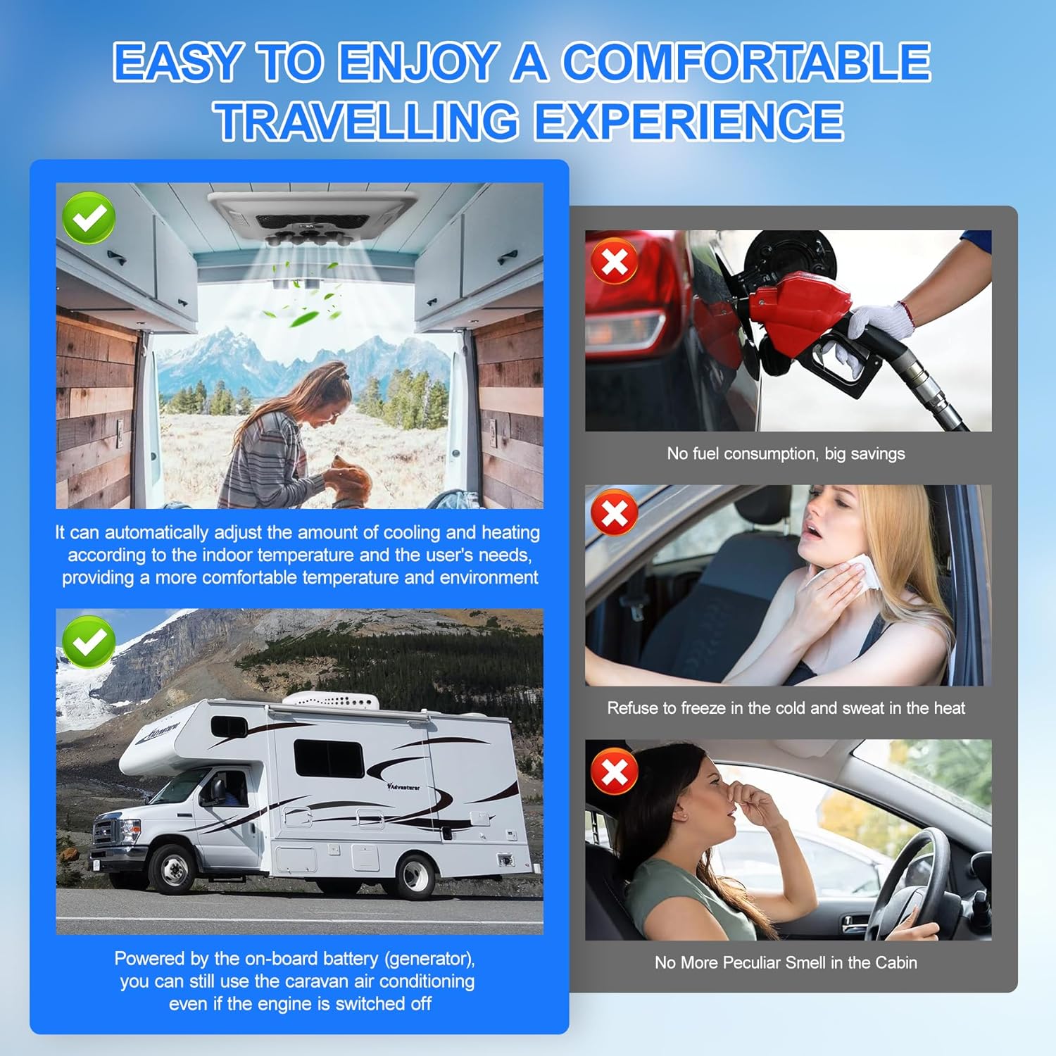24V Rooftop Air Conditioner, 8530 BTU Fahrenheit Ultra-Thin RV Air Conditioner, Easy Install Non-Ducted Electric Parking AC with Heating and Cooling for Campers, SUV & Travel Trailers, Etc. (24V)