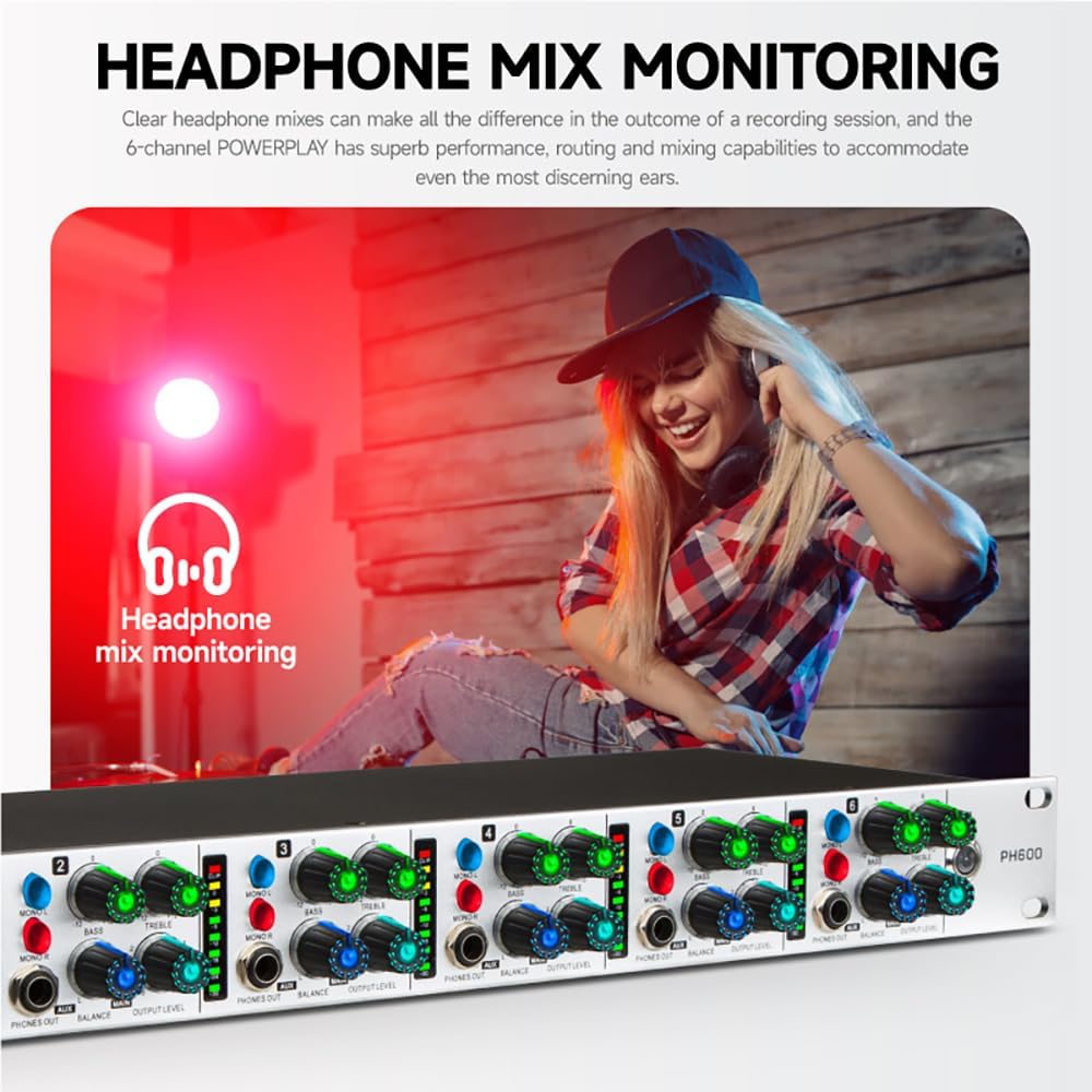 Bolanle PH6000 6-Channel Headphone Mixing Distribution Amplifier High-Power Headphone Amplifier 3.5mm & 6.35mm Jacks
