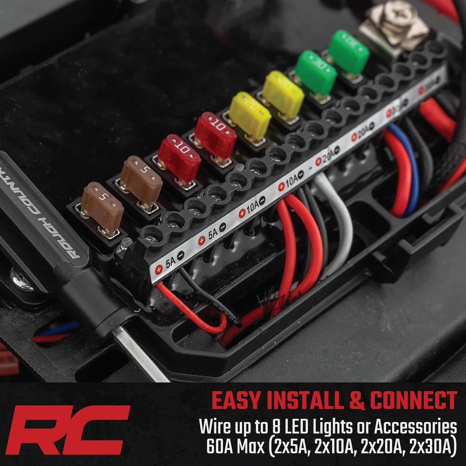 Rough Country 8-Gang Bluetooth RGB Backlit Switch Panel & Relay System - Universal Light & Off-Road Accessory Controller for Truck, Jeeps, UTV, 60A