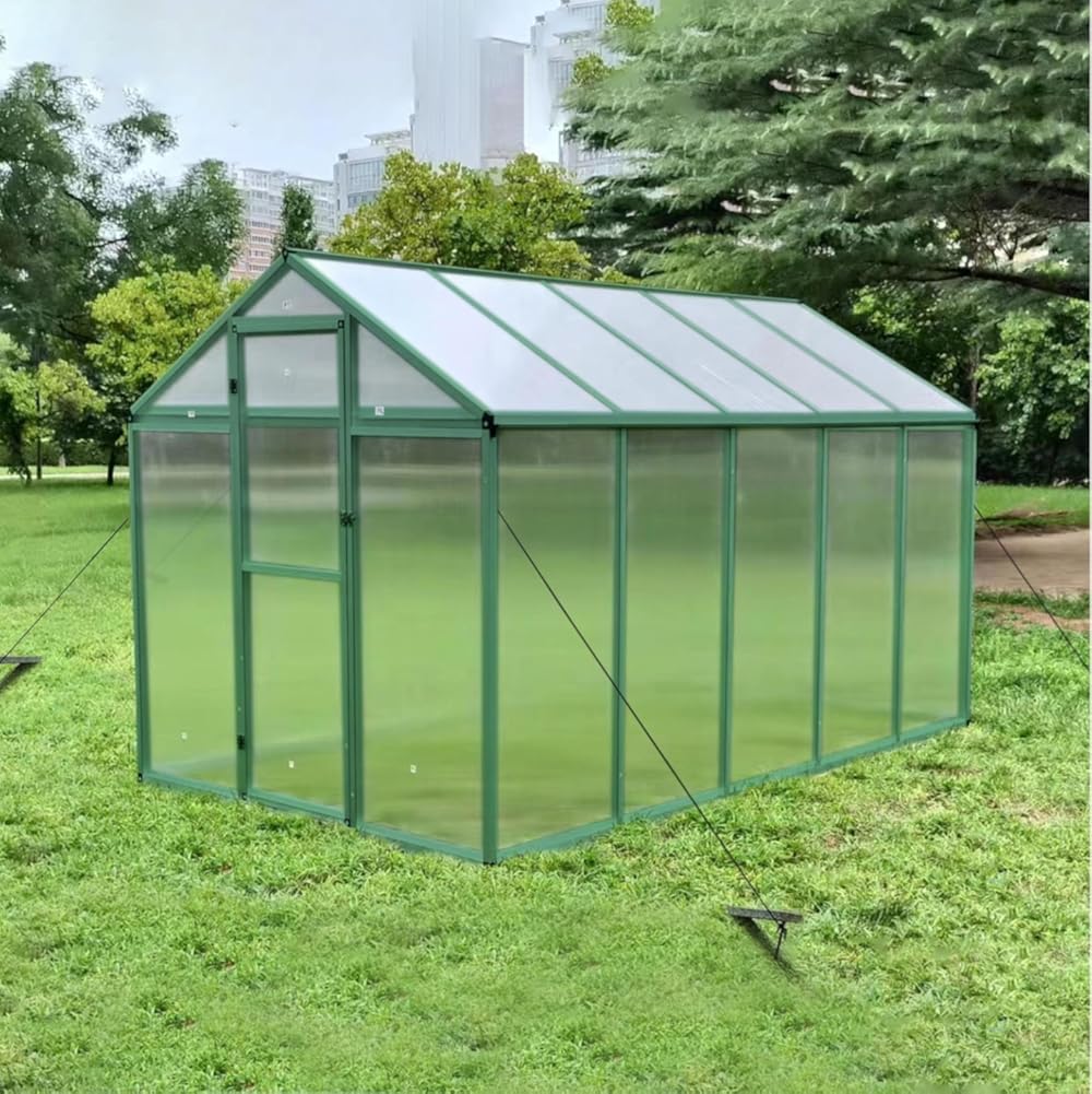 10x6 FT Greenhouse for Outdoors, Polycarbonate Greenhouse with Roof Vent, Walk in Greenhouse for Outside Garden Backyard