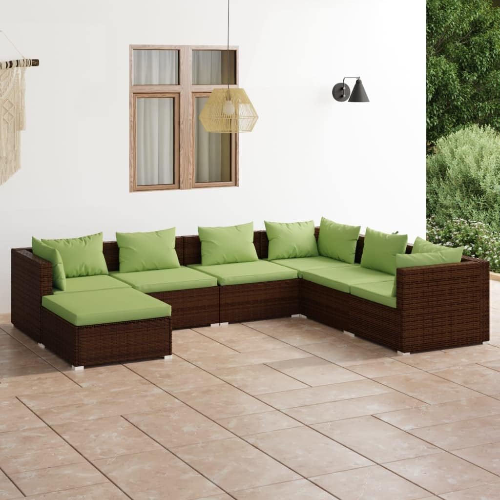 7 Piece Patio Lounge Set with Cushions Poly Rattan Brown,Premium Modular Poly Rattan Patio Lounge Set with Cushions for Outdoor Relaxation and Entertainment Patio Furniture Sets, Outdoor Furniture Set