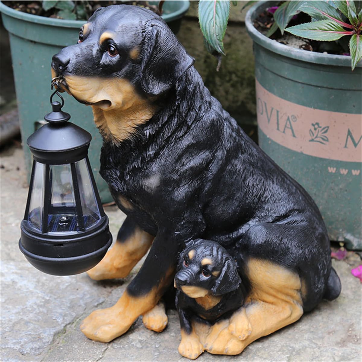 Garden Dog Statues Outdoor Decor, Resin Puppy Outdoor Figurine with Solar Lights,Solar Powered LED Lights,Solar Dog Ornaments,Windproof Lamp,for Garden Home Yard Decoration,A