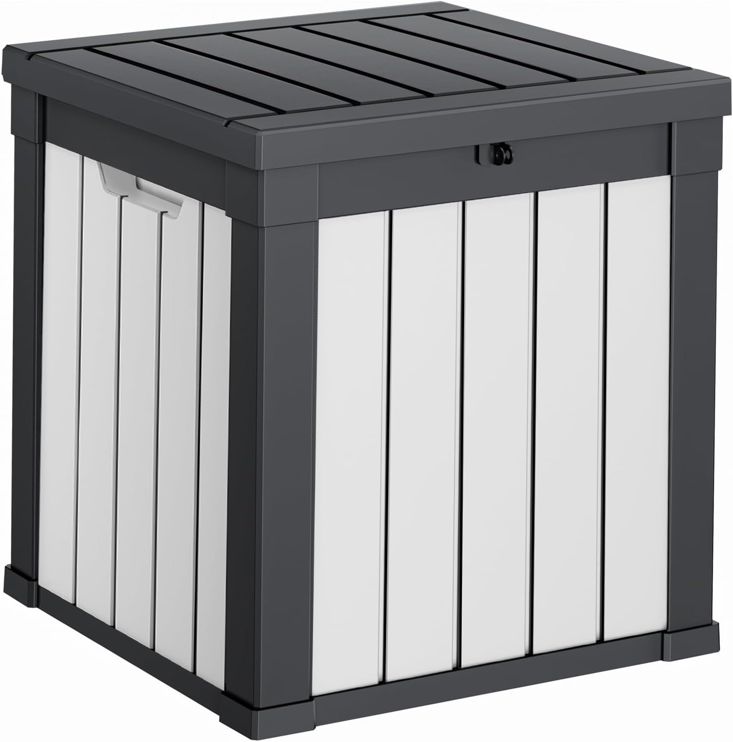 DRATO 51 Gallon Deck Boxes Resin Outdoor Storage Box UV Resistant Outside Deck Box with Lockable Lid for Patio Furniture（Black and White，51 Gallon）