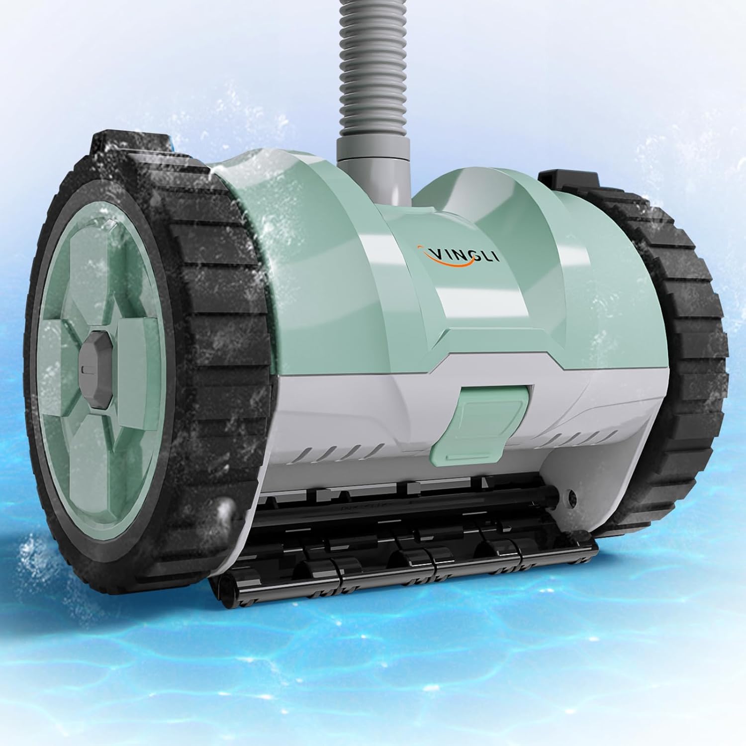 (2025 Upgrade) VINGLI Automatic Suction-Side Pool Vacuum Cleaner, Powerful Wall-Climbing Sweeper for Inground Pools, Includes 39.6ft Tangle-Free Hose (Green&Gray)