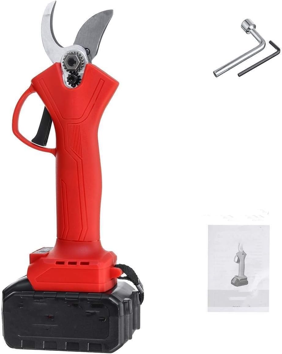 88V Cordless Rechargeable Electric Pruning Shear Scissors Branch Cutterwith 1 Or 2 Lithium-Ion Battery Garden Or Lawn (Red 2 Battery) (Red 1 battery)