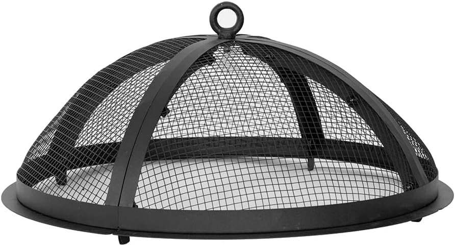 Blue Sky Outdoor Living Round Domed Steel Spark Screen and Screen Lift for Peak Patio Fire Pit, Black