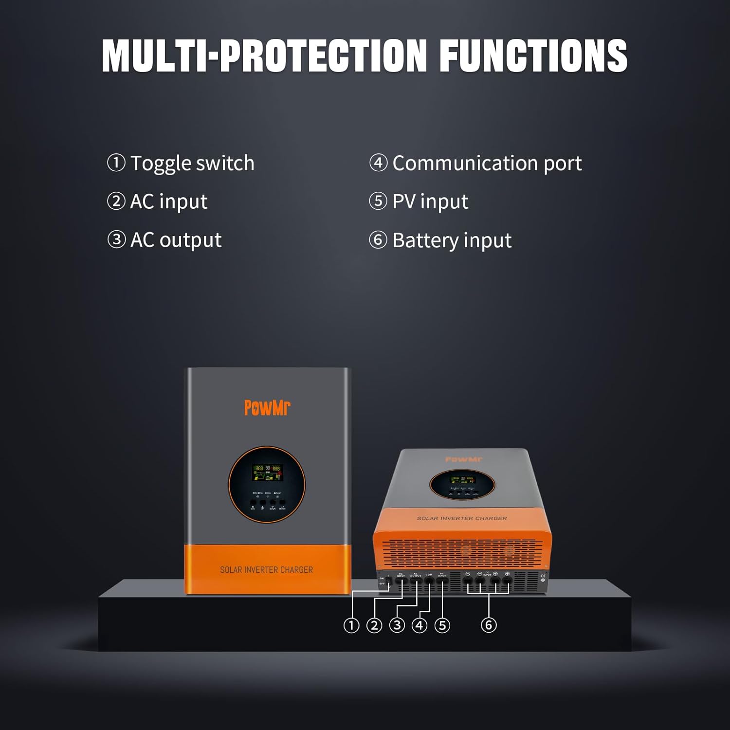 PowMr 5000W Hybrid Solar Inverter 48VDC to 110/220VAC, 5kW Off-Grid w/Built-in 120A MPPT Charge Controller, Pure Sine Wave Inverter for 48V Lead-Acid and Lithium Battery, Peak Power:15000W