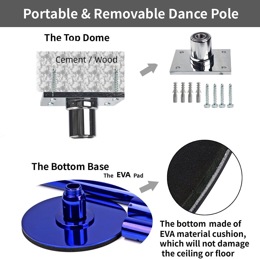Height Adjustable Permanent Dance Pole with Fixed Plate Enhanced Safety and Stability for Home Dancing