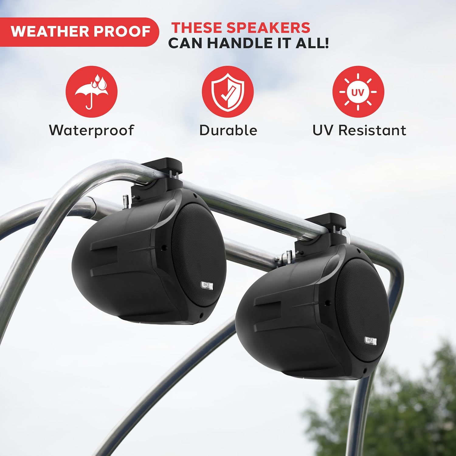 8 Inch Dual Marine Speakers - 2 Way IP44 Waterproof, Weather Resistant Outdoor Audio Stereo Sound System with 200 Watt Power and Poly Mica Cone and Butyl Rubber Surround - 1 Pair - PLMRB85 (Black)