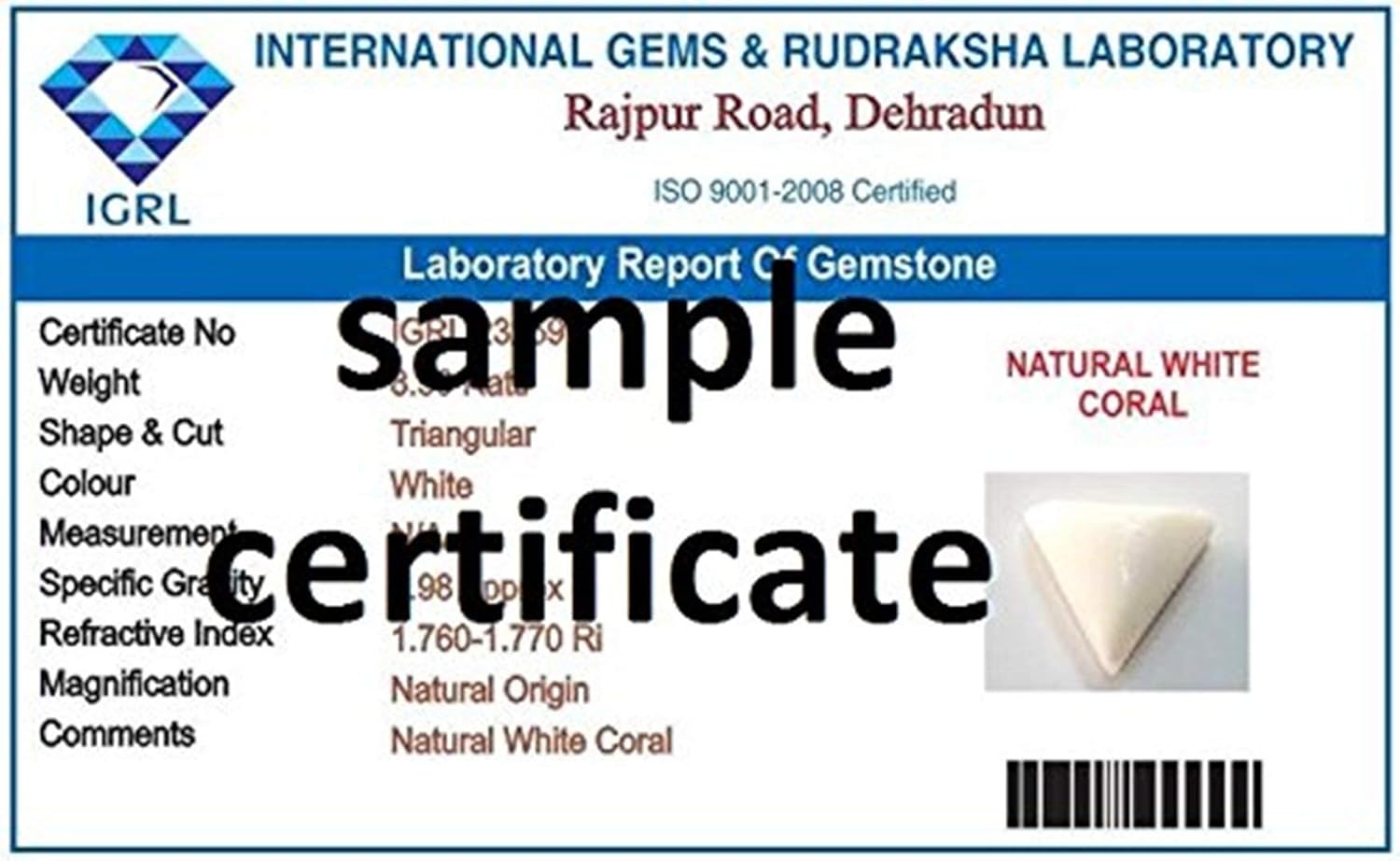 Divya Shakti 12.25 Carat Triangle White Coral (SAFED MOONGA/MUNGA STONE) 100% ORIGINAL CERTIFIED NATURAL GEMSTONE AAA QUALITY