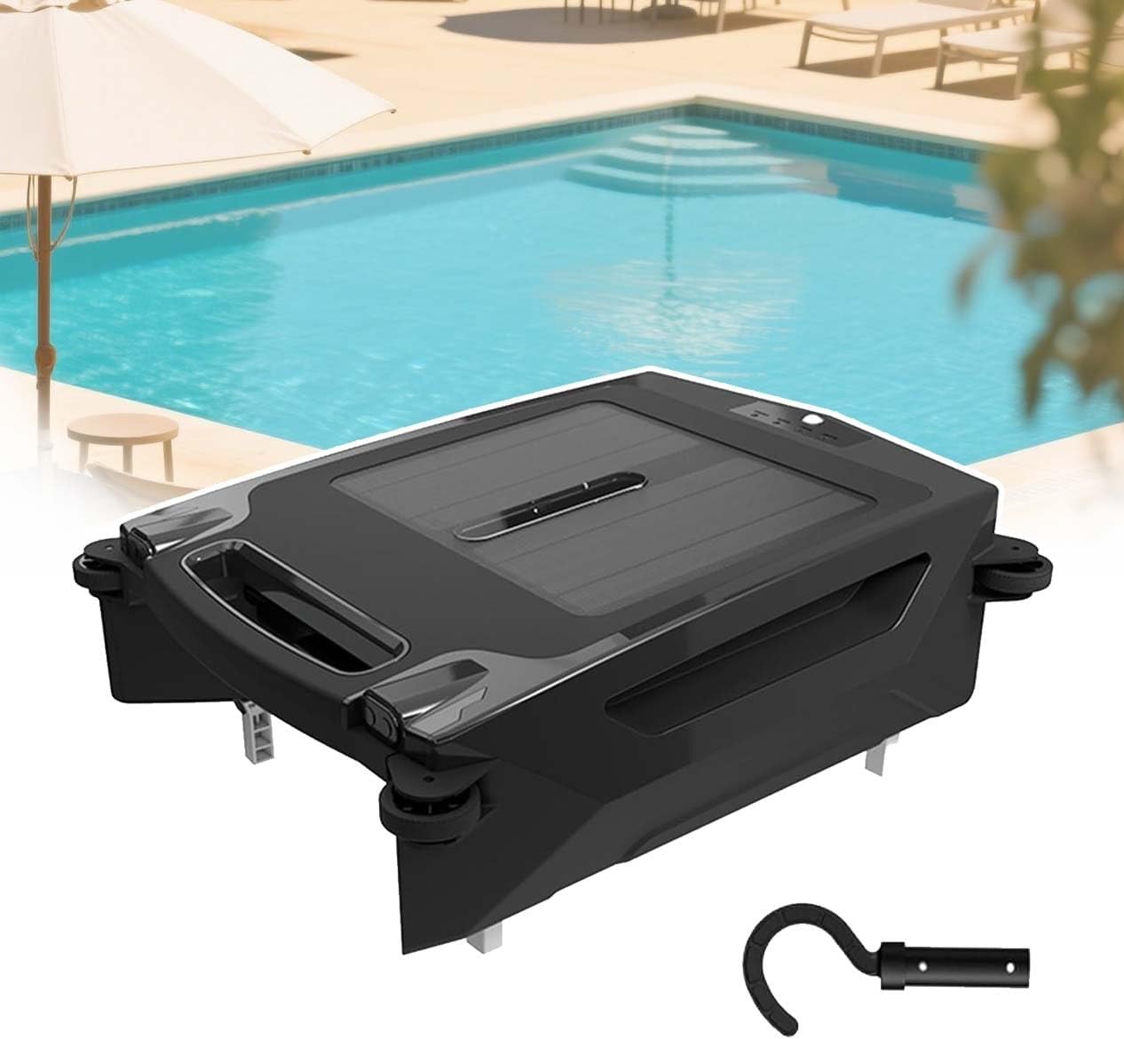 Solar + Battery Pool Robot Cleaner with App Control – Robotic Skimmer for Saltwater & Chlorine Pools, Smart Navigation, Dual Speed, Large Capacity Basket, IPX7 Water-Proof