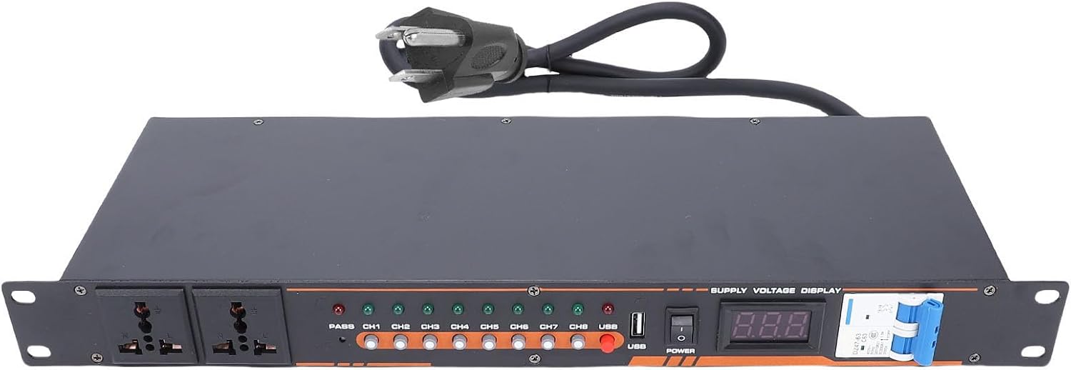 Focket 10 Outlet Power Sequencer, High Power Audio Equipment Controller with Digital Voltage Display, Short Circuit Overload Protection for Stage Amplifier Studio PA System (US Plug)