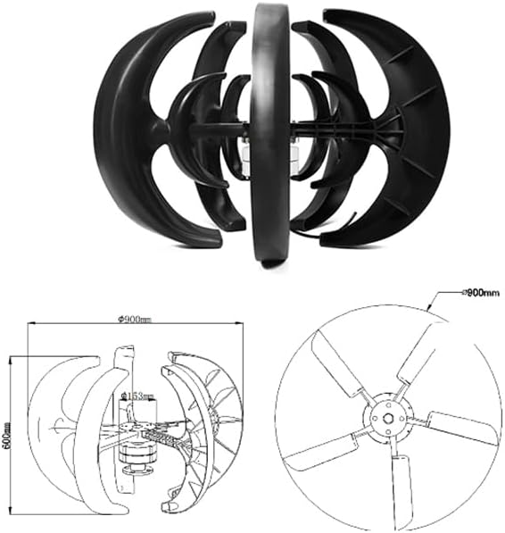 2000W Lantern Type 5-Blade Vertical Axis Wind Turbine Generator,12V 24V 48V Noiseless Vertical Wind Turbine Kit for Garden Boat Wind Motor with Controller