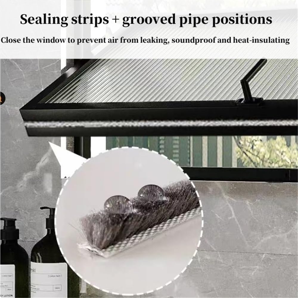 360° Rotatable Rectangular Metal Window, Recessed Casement Window with Tempered Glass & Handle for Garage, Bathroom, Office Use(Black,23.6x15.7in)