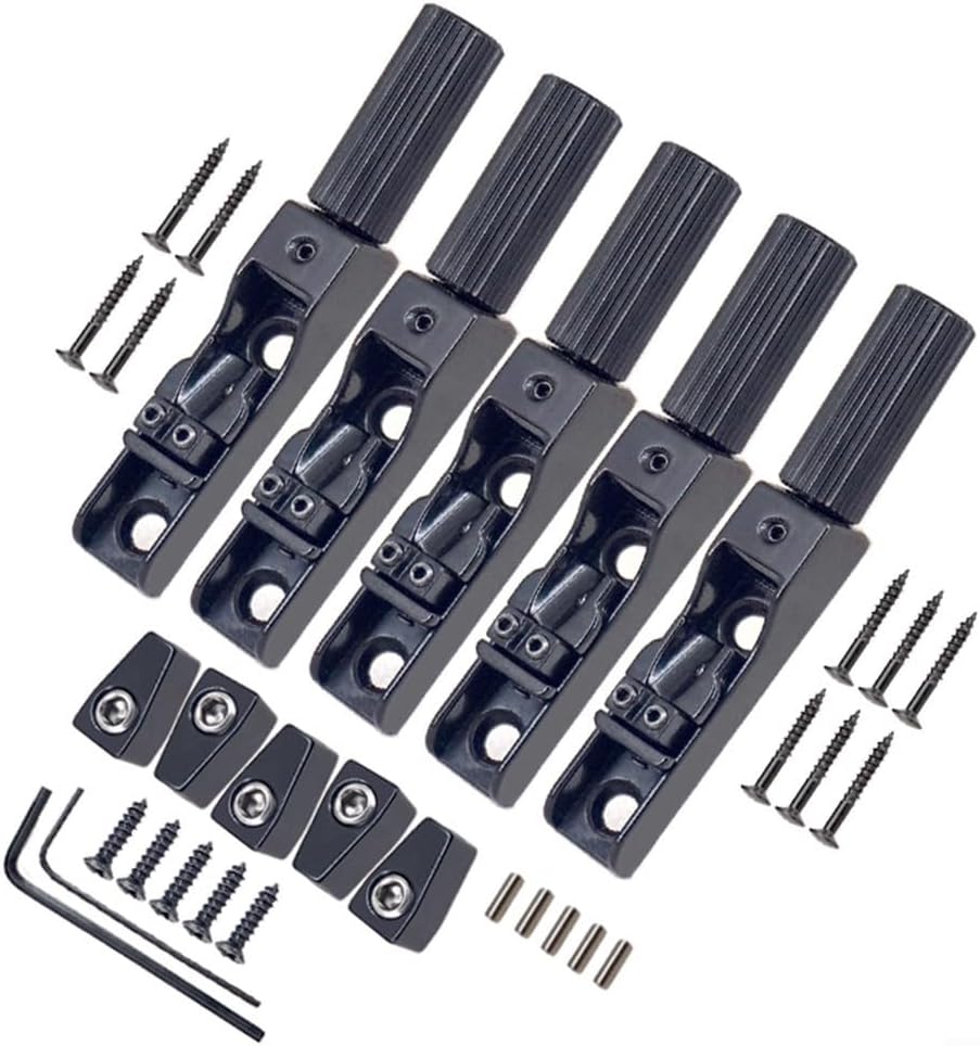 4/5/6 String Bass Headless Bridge Set Fixed Single String Bridge for Electric Bass Guitar Parts Accessories Zinc Alloy Silver with Installation Tools(Black 5PCS)