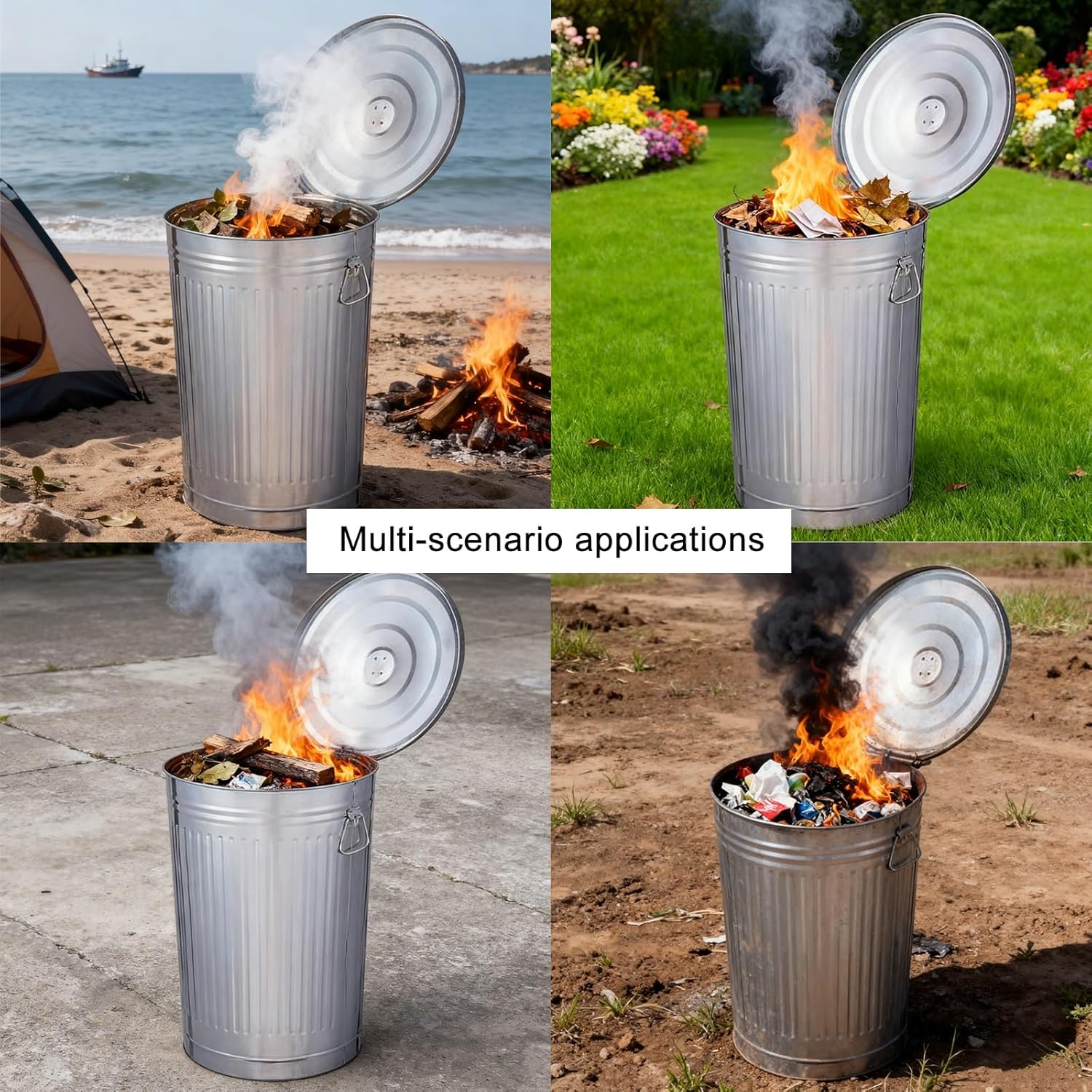 Galvanized Trash can, Burn Barrel, Burn Pits for Backyard, Fire Pit, for Paper Leaf Paper Trash Wood Backyard Bonfire(White,22cm/9in)