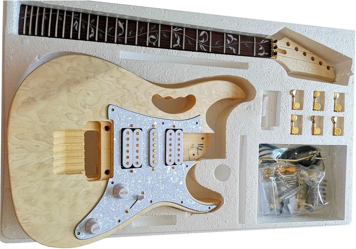 DIY Electric Guitar Kit Basswood Body Ashwood Veneer Maple Neck Complete DIY Electric Guitar Building Kit with Mounting Screws