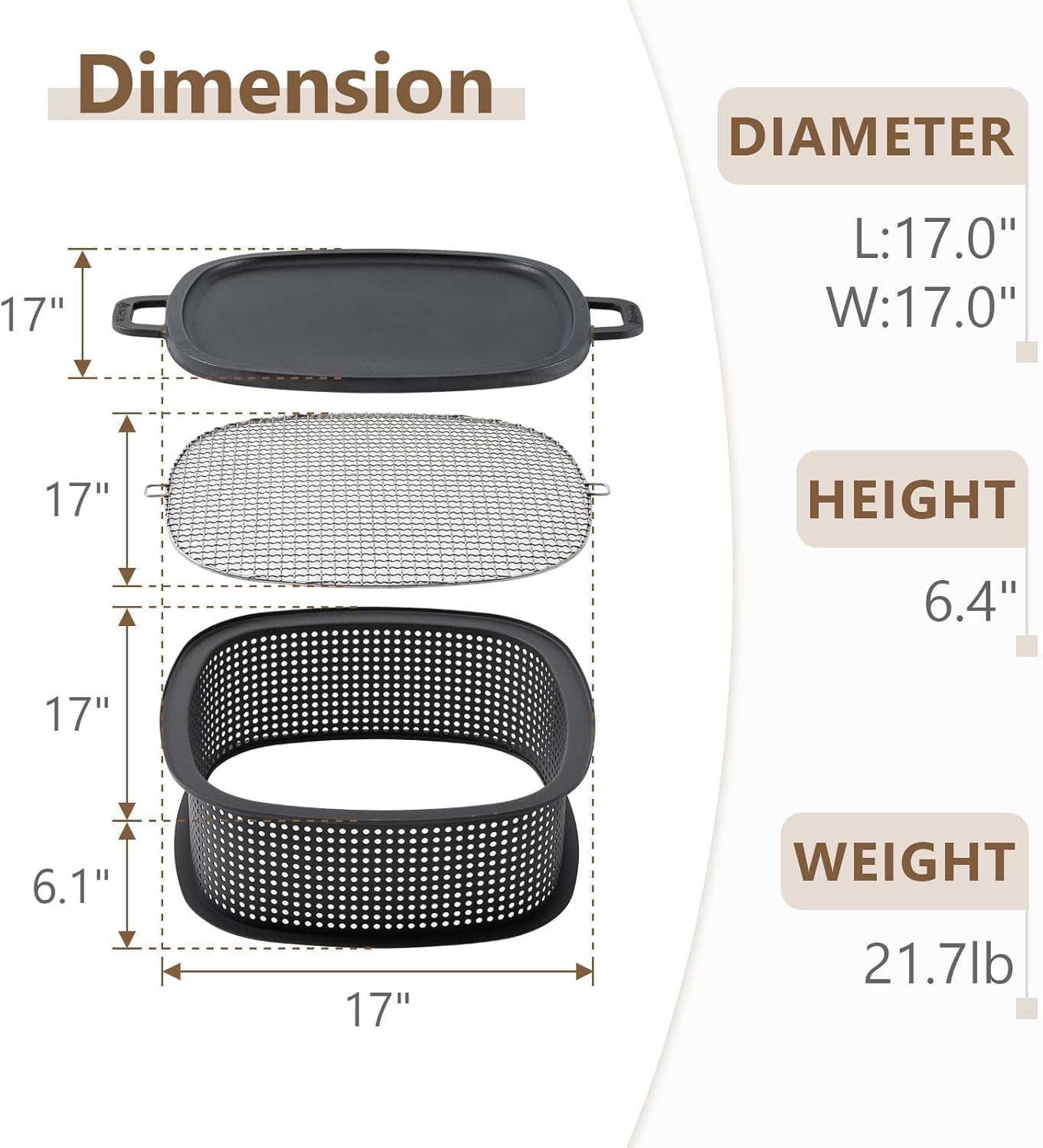 SUNBURY Smokeless Fire Pit Accessories Combination, Grill, Grill Pan, Grate and Accessory Carrying Bag Only for Wood Burning Lightweight Fire Pits Barbecue Function Module