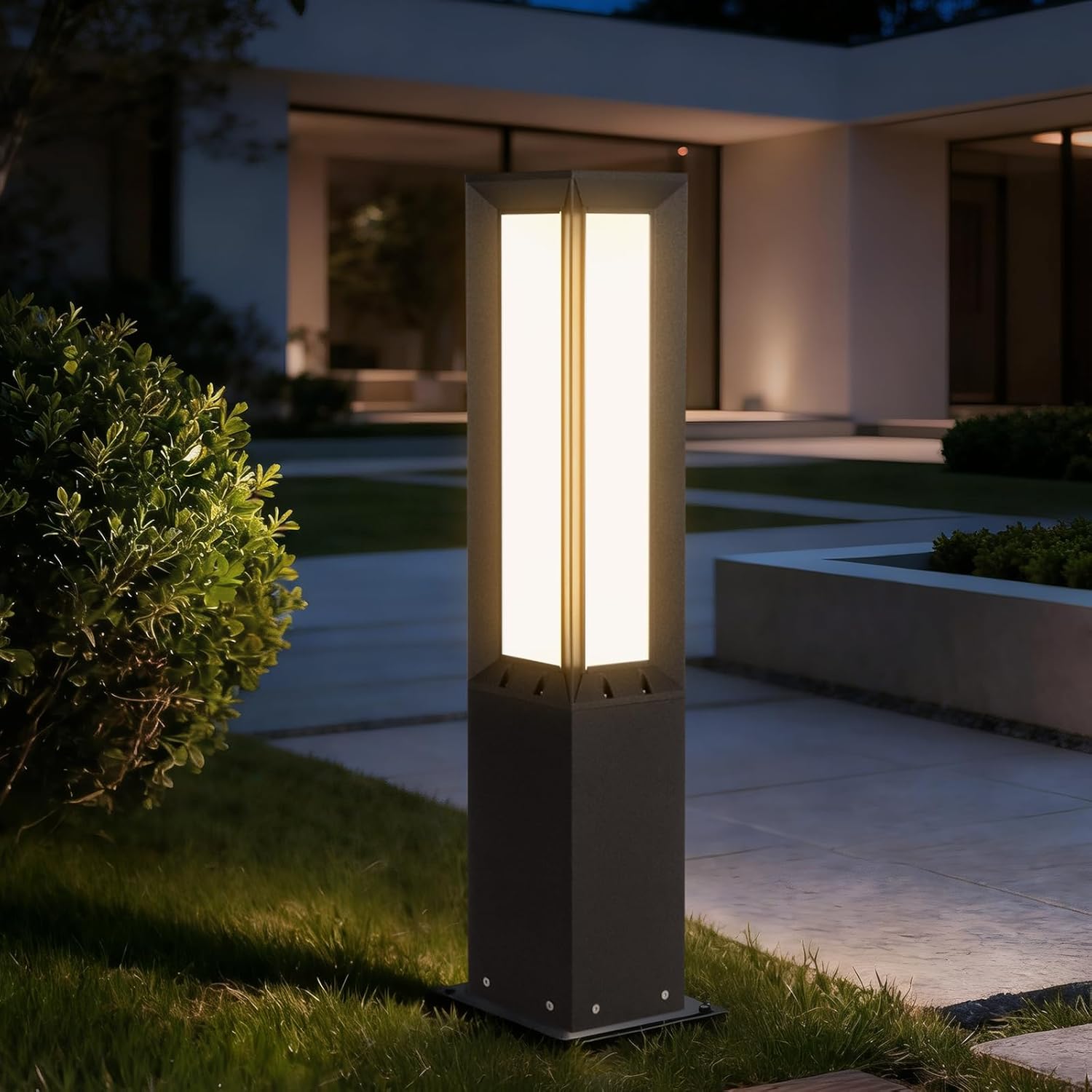 Solar Landscape Path Light, 32 Inches Modern Outdoor Bollard Lighting, Aluminum 3W 350LM Luxury LED Lights for Lawn, Patio, Courtyard and Driveway Decoration