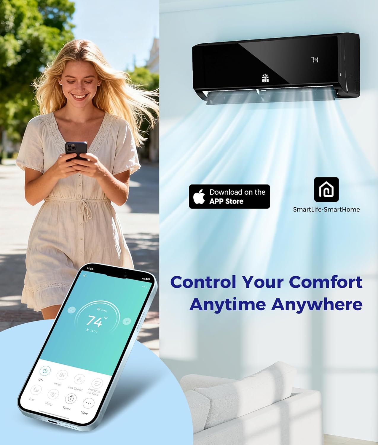 Mini Split Ac/Heating System - 18000 BTU Mini Split Air Conditioner with Heat Pump Wifi Enabled Inverter, 21 SEER2 230V Energy Efficient Precharged Split Ac Unit Up to 1250 Sq.Ft