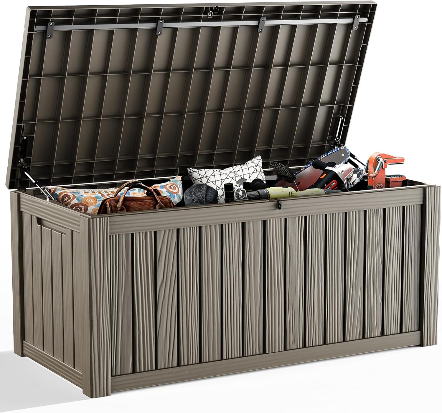 150 Gallon Outdoor Storage Box, Large Deck Box Indoor and Outdoor Use, Lockable Storage Bin with Lid for Patio Furniture Cushions Garden Tools, Waterproof Resin (Gray, 150 Gallon)