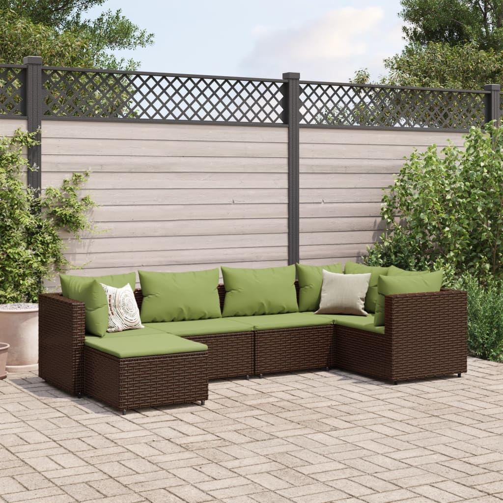 Furniture Sets 6 Piece Patio Lounge Set with Cushions Brown Poly Rattan,Conversation Sofa Set Outdoor Patio Wicker Furniture Set with Comfortable Cushions and Modular Design Garden Conversation Sets