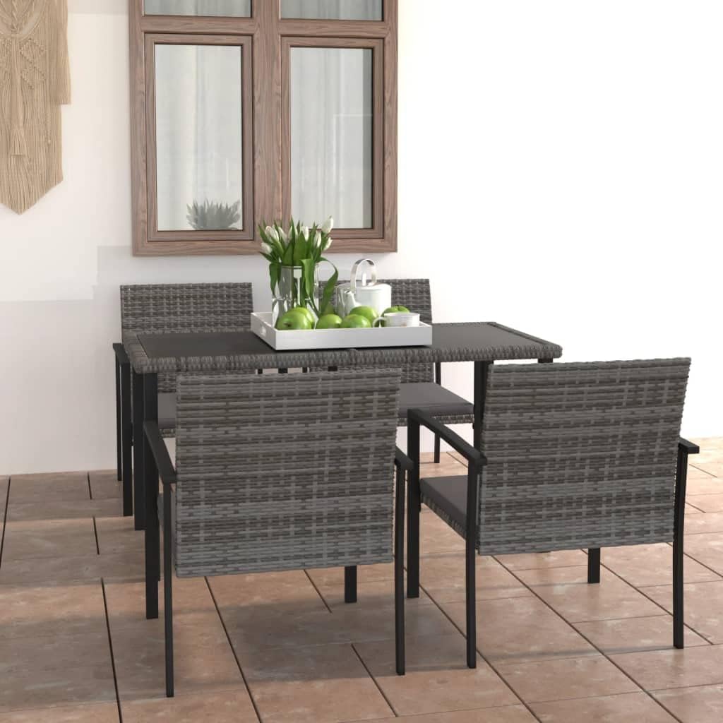 5 Piece Patio Dining Set Poly Rattan Gray,Outdoor Patio Dining Set with Comfortable Cushions and Durable Rattan for Yard and Garden Use Furniture Sets for Patio, Lawn & Garden