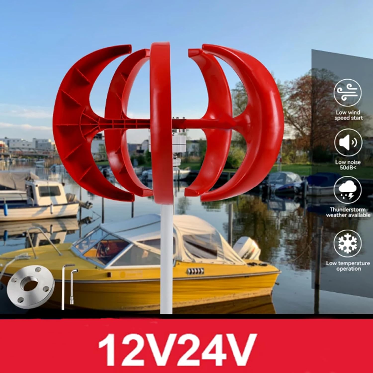 12V-220V Wind Turbine Generator,12000W 5 Blade 3 Phase AC Permanent Magnet Generator Wind Turbine Kit for Farm Power Generation (Red)