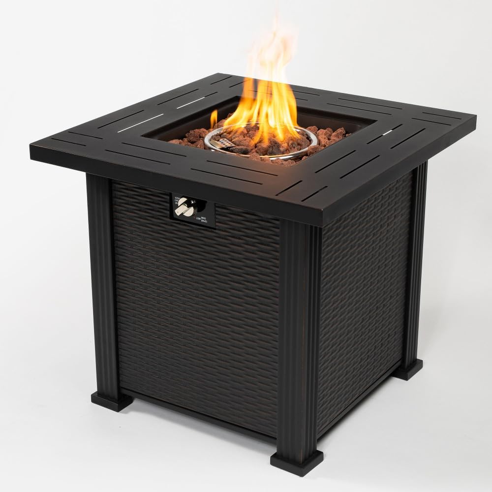 28 Inch Square Propane Fire Pit Table with Lid 50000 BTU Outdoor Steel Fire Pit for Patio Deck Garden Backyard