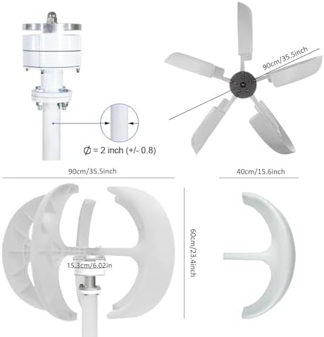 Wind Turbine Home Use Horizontal Generator Kits Blades with Controller to Charge Batteries Off Generator,4000W Vertical Wind Turbine Generator Kit - 12V/24V/48V 5 Blade 3 Phase AC Permanent