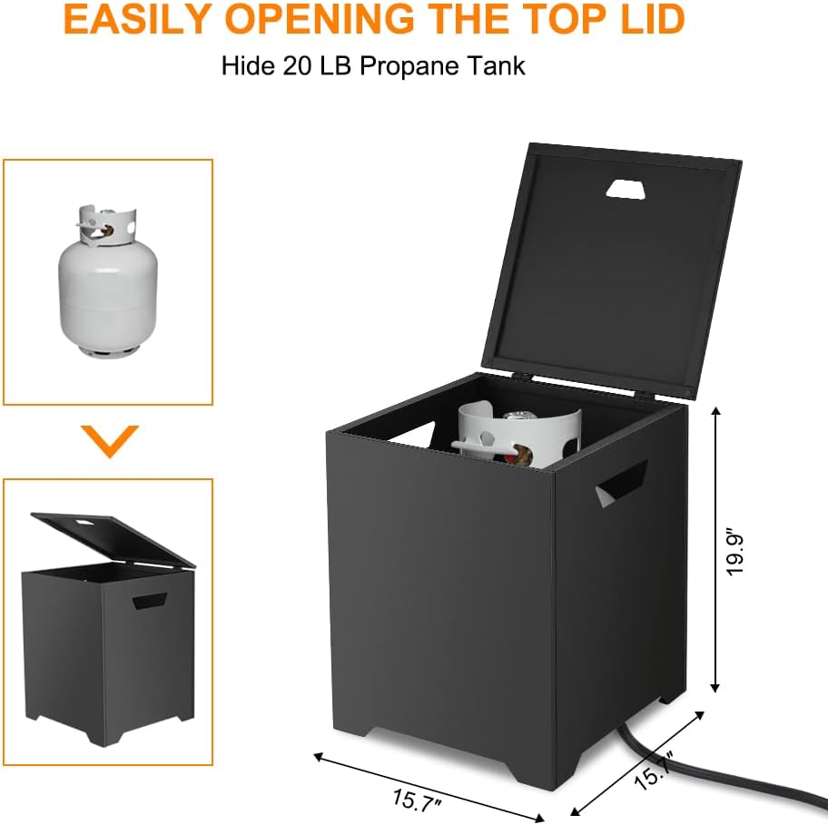 CAMPLUX Propane Tank Cover Table, 20 LB Propane Tank Storage Box, Stainless Steel 15.7” Outdoor Cylinder Hideaway Table for Gas Fire Pit and Gas Griddle, Black