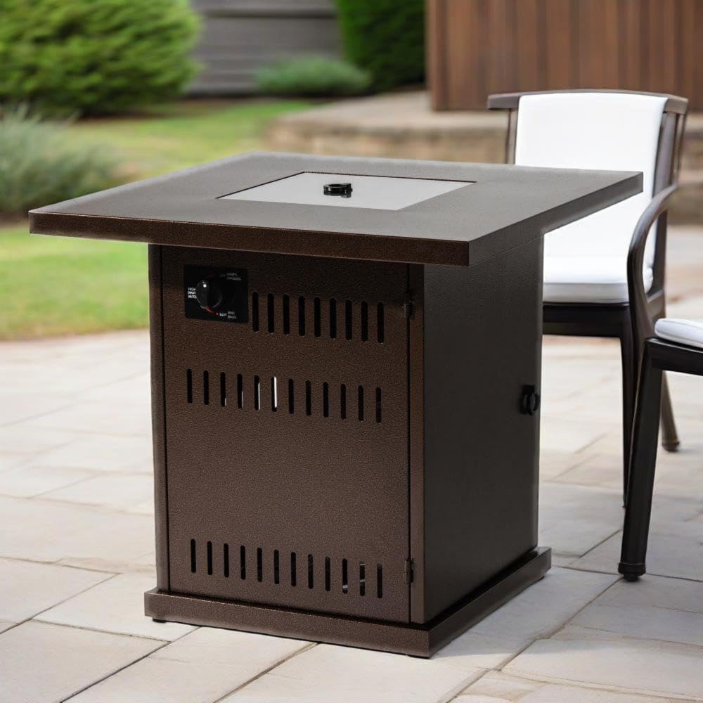 28 Inch Propane Fire Pit Table for Outdoor Patio Garden - Steel Burner with Lava Rocks, Adjustable Flame, ETL Certified