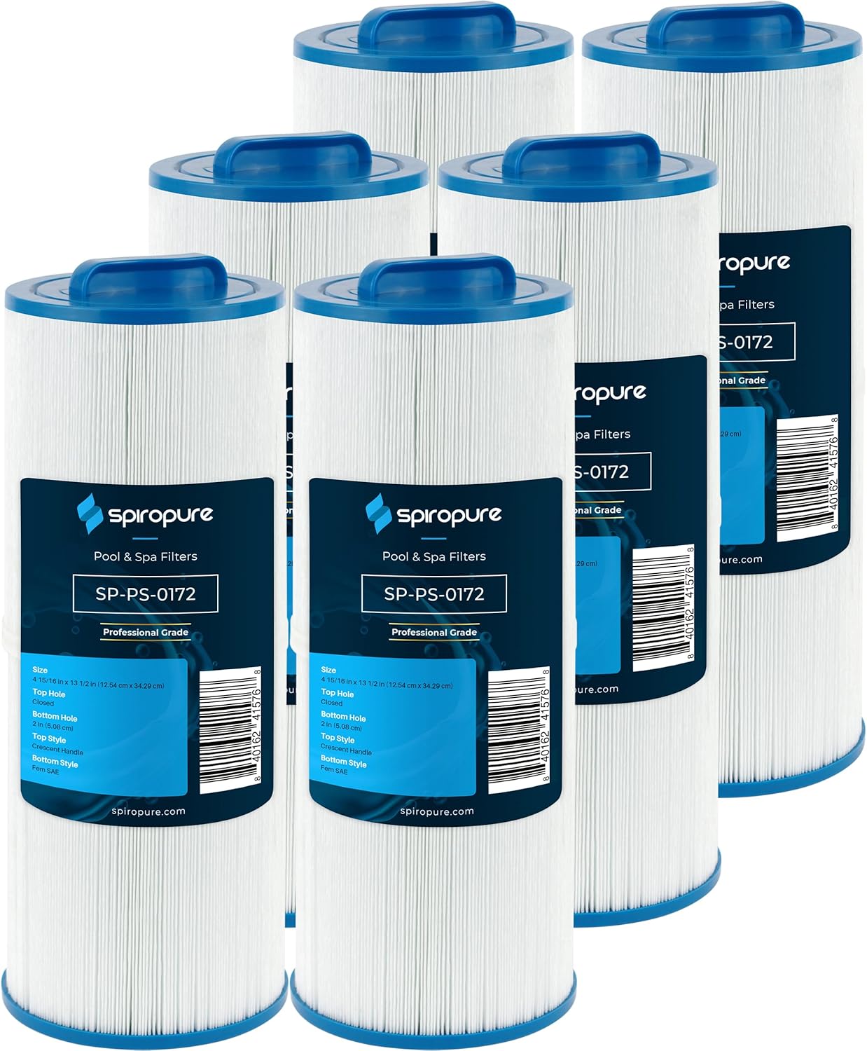 SpiroPure Replacement for Cal Spa FIL50-5D13H15FCT FIL11100208 Pleatco PWW50L Unicel 4CH-949 Filbur FC-0172 Waterway 817-4050 Baleen AK-90091 Hot Tub Spa Pool Filter Replacement Cartridge (Case of 6)
