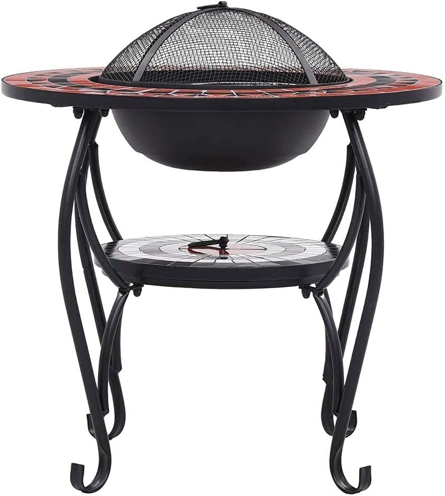 Fire Pit Table with BBQ Grill Shelf,4 in 7 Round Firepit for Barbecue,Heater,Ice Pit,Metal Brazier Coffee Table for Backyard,Camping,Picnic,Bonfire,Garden