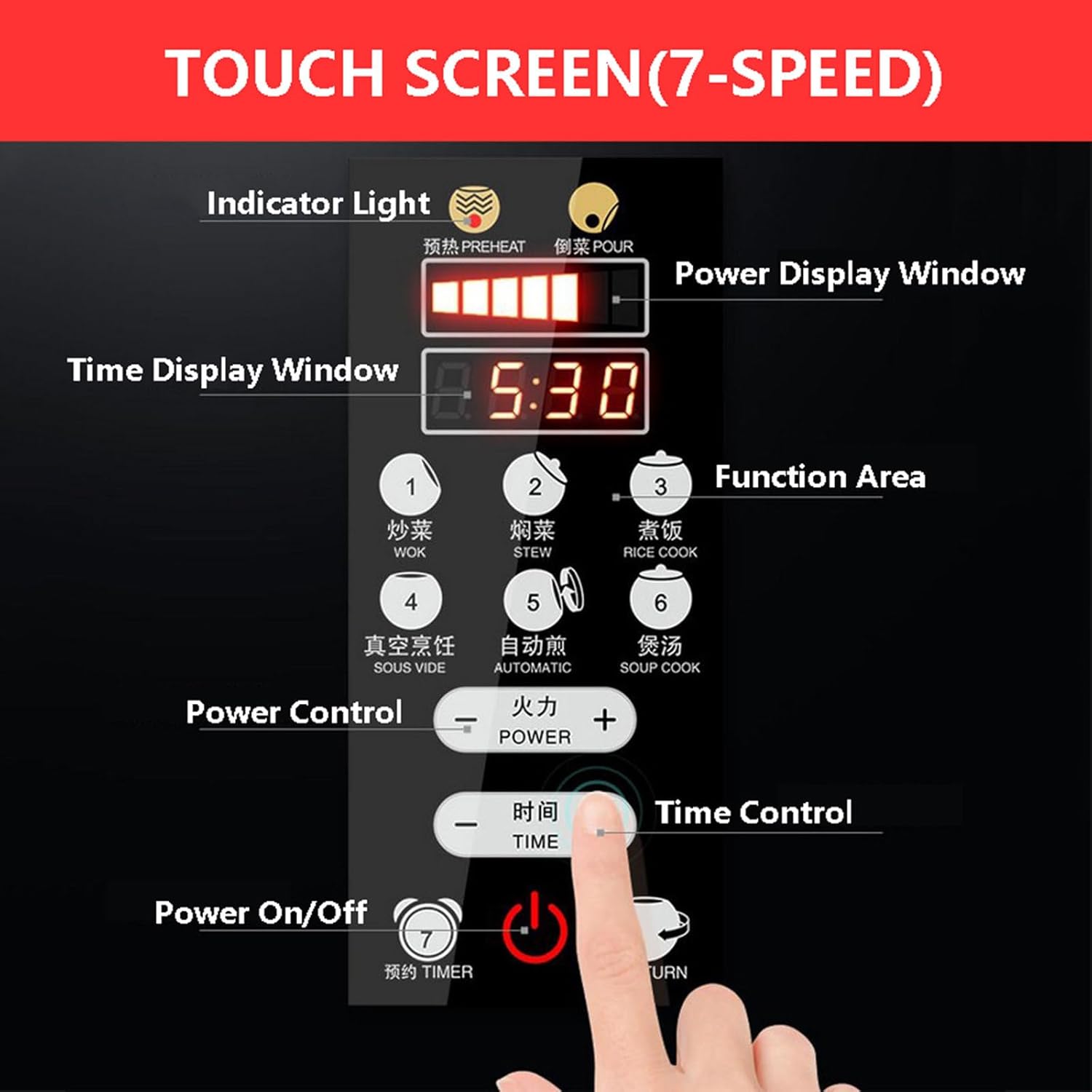 Automatic Food Processor 360° Rotatable Stir Fry Robot, Cooking Machine 2200W Food Steamer w/2 Grater, 7 Levels Fire Power Appointment, 150° Tilt Drum Design - Aluminum Alloy Frame