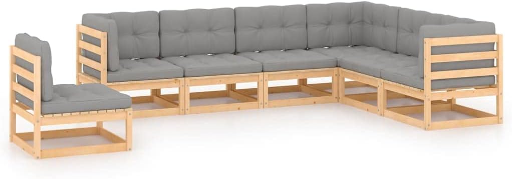 Furniture Sets 7 Piece Patio Lounge Set with Cushions Solid Wood Pine,Pinewood Patio Lounge Set: Comfort and Durability for Your Outdoor Oasis Garden Conversation Sets