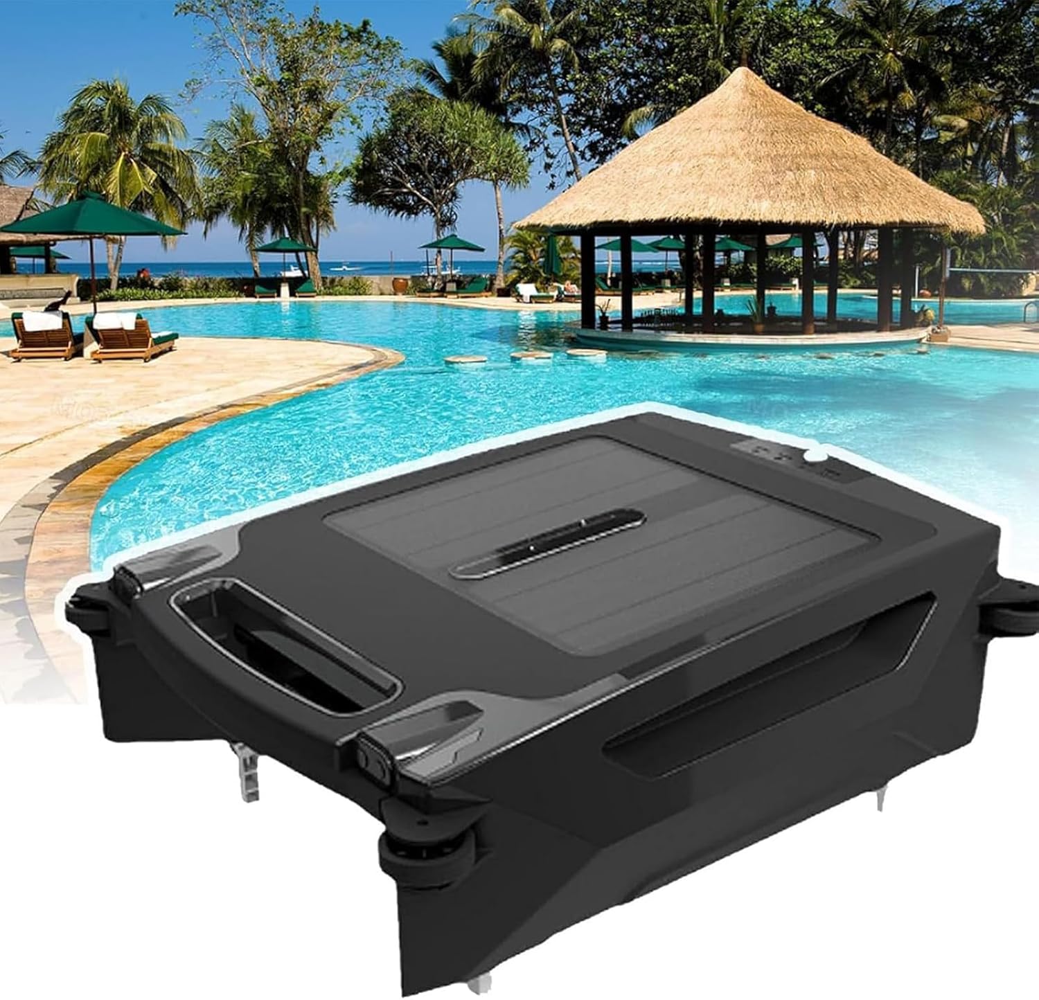 Upgrade Pool Float Cleaner, Cordless Solar Pool Skimmer Cleaner, Dual Charging with Solar/Charger + Automatic Obstacle Avoidance, 2500 mAh Battery for Max Cleaning Area of 80 M²