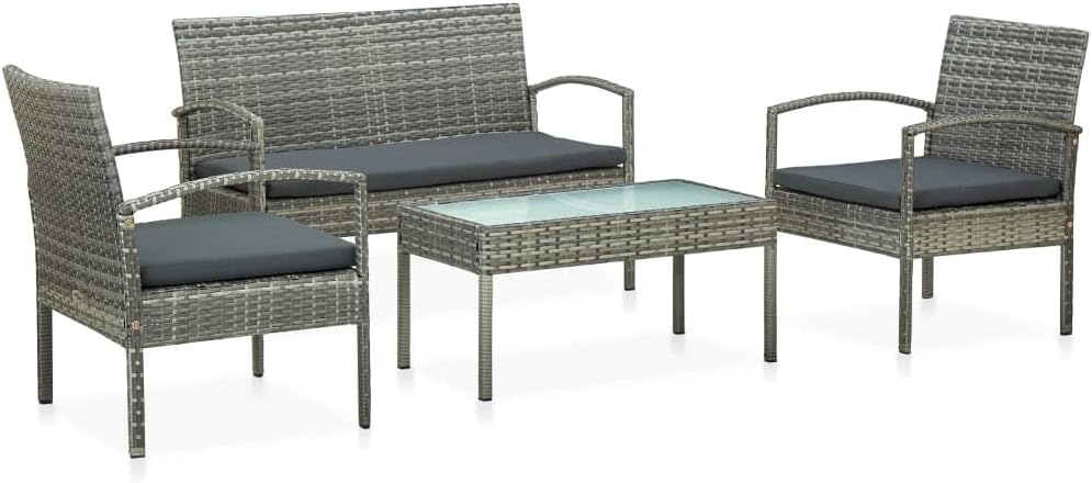 4 Piece Patio Lounge Set with Cushions Poly Rattan Gray,Modern PE Rattan Patio Sofa Set for Outdoor, Balcony, Garden Gray Furniture Sets for Patio, Lawn & Garden