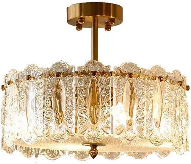 Modern Glass Ceiling Lights, Nordic Round Flush Mount Ceiling Lights Fixture, Vintage Luxury Golden Chandelier for Living Room Bedside Dining Room Inlet(Size:60cm)