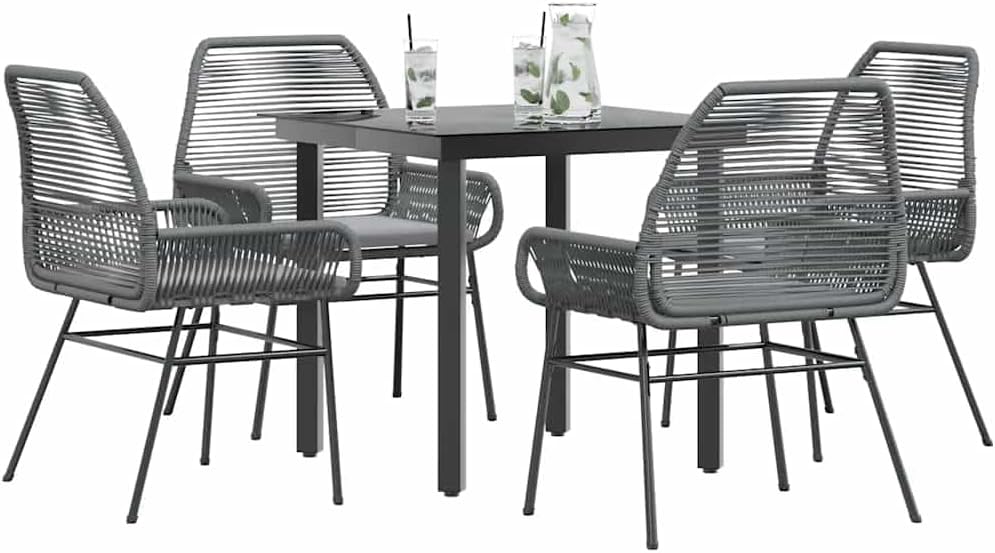 Garden Dining Set Grey Poly Rattan 4-Seater, Removable Covers, Weather-Resistant Outdoor Table and Chairs for Patio Furniture