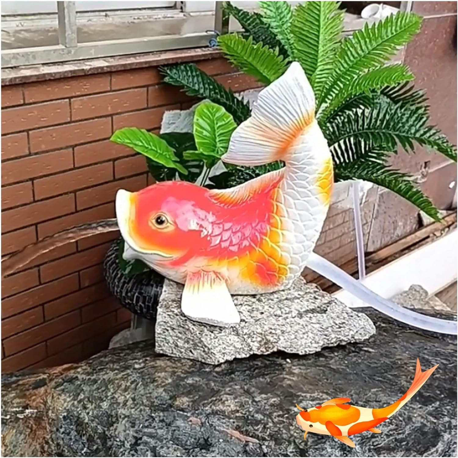 Pond Spitter, Garden Decor for Koi pond, fountain spitter for small ponds, Koi Fish fountain spitter with Hose, pool fountains for above ground pools, Painted Koi Figurine, for Koi Ponds and Water Gar