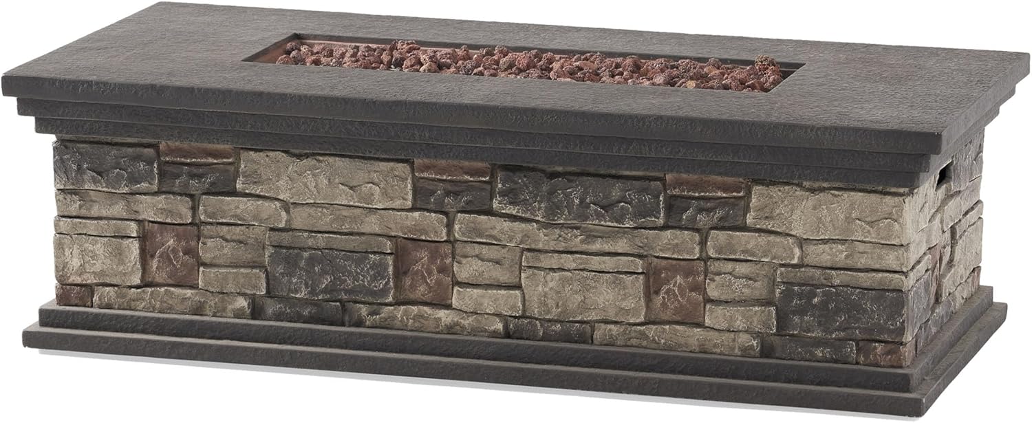 56'' Propane Fire Pit Table, 50,000 BTU Rectangle Outdoor Gas Firepit, Imitation Stone Concrete fire Pit Table with Auto-Ignition for Patio, Deck, Garden