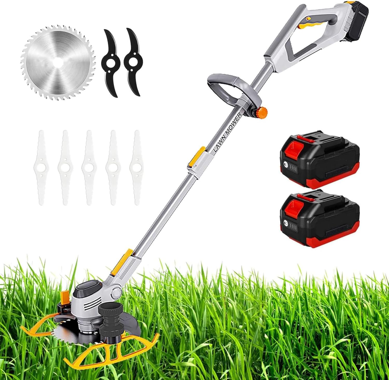 3 in 1 Weed Wacker Cordless & Edger & Lawn Mower, Two 1.5Ah Rechargeable Battery Handhold Electric Grass Trimmer, Powered Weed Eater for Patio, Lawn & Garden (with Blade and Charger)