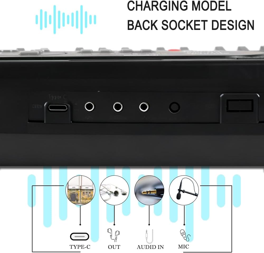 61 Key Keyboard Piano with Lighted Up Compact Keyboard Beginners to Pros, Portable Digital Music Keyboard with Microphone & Built-In Speakers