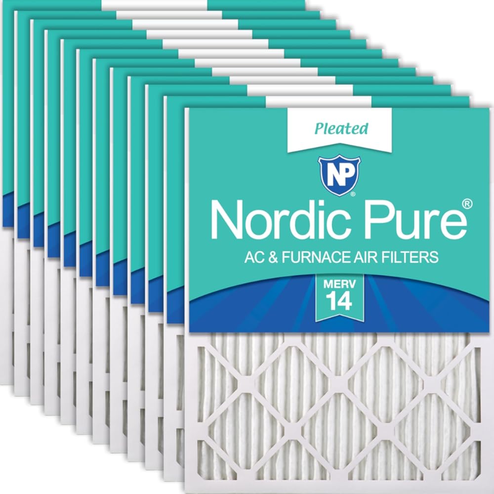 Nordic Pure 10x10x1 (Actual Size: 9 1/2 x 9 1/2 x 3/4) Pleated MERV 14 Air Filters 12 Pack